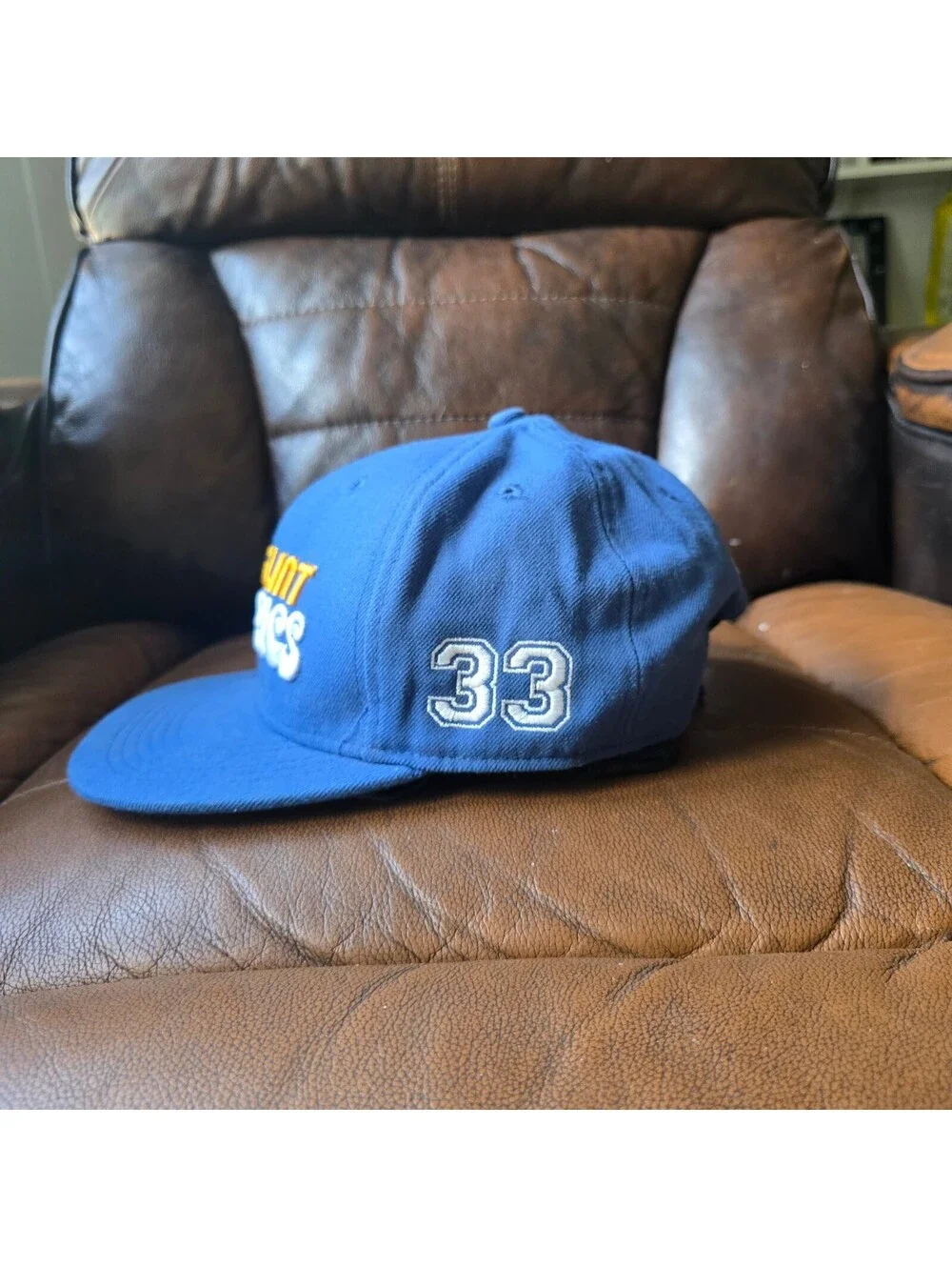 Flint Tropics #33 Jackie Moon Blue Snapback Hat Will Ferrell Movie Graphic Cap